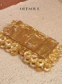 Vintage Acrylic Circle Golden Handbag Hard Case Small Square Bag Versatile New Marble Pattern Evening Party Clutch, High Gold Color, European & American Style, Shoulder/Crossbody Bag For Women - Gold - View 5