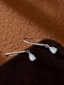 1 Pair 925 Silver Raindrop Design Earrings With Synthetic Zirconia, Personalized High Quality Jewelry Gifts For Women & Loved Ones