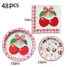 Bộ đồ ăn tiệc 12/24/48/72 chiếc, Bộ đồ ăn tiệc chủ đề anh đào đỏ, Bộ khăn giấy hình nơ quả anh đào Disco Ball, Bộ đồ ăn tiệc sinh nhật mùa xuân, tiệc ngoài trời, tiệc dã ngoại, khăn giấy ăn, đĩa đựng thức ăn 9 inch, đĩa đựng thức ăn 7 inch, đồ dùng trang trí tiệc ngày lễ lãng mạn, Ngày của mẹ, kỷ niệm ngày cưới - Nhiều màu - Xem 7