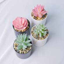 1 件人造多肉植物盆，仿大理石图案设计花盆，免维护装饰，适用于卧室、客厅、办公室家居、夏季配件 - 綠 - 查看 4