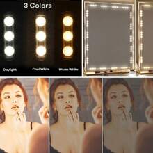 60 个 LED 灯专业化妆镜 LED 灯泡带 3 色梳妆台灯 USB 5V 可调亮度和色温浴室梳妆台照明用于装饰、直播、化妆镜、更衣室、橱柜和浴室