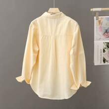 Cream Yellow Women Shacket, Suitable For All Seasons, Pocketed Solid Color Casual Cardigan, Women Summer Tops - Yellow - View 3