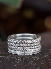 1pc 1.4-1.8mm Round Cut Wedding Ring, Semi-Eternity Ring, Full Circle Pave Diamond Stackable Ring, Single Claw Set Wedding Band - Silver - View 6