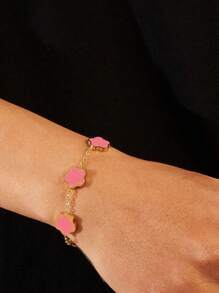 1 件/2 件套装男士黑白花卉个性化堆叠手链套装，不锈钢不褪色手链 - 黑綠 - 查看 8