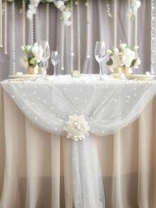 2pcs 39in White Pearl Tulle Cloth, Suitable For Wedding Arches, Dining Table Centers, Chair Sashes, Table Covers, Bridal Shower, Theme Parties, Event Backdrops, Floral Wrapping, Outdoor Garden Decor