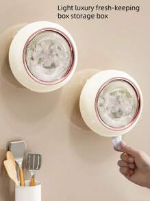 1pc Plastic Wrap Dispenser With Suction Cup, No-Drill, Disposable Plastic Bag Storage Rack For Kitchen - Cream - View 1