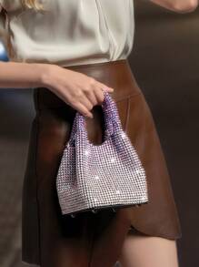 Sparkly Ombre Rhinestone Handbag, Shoulder Bag & Clutch Purse, Luxurious Designer Evening Bag For Party - 紫色 - 查看 7