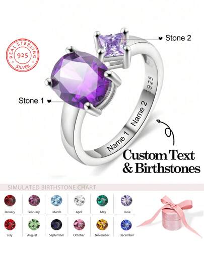 1PC Customized Birthstones Personalized Ring For Women, Ideal For Mother's Day, Valentine's Day, Anniversary, Birthday, Christmas, Graduation, Family Occasions. High-End Gift For Friends, Classmates And Relatives.