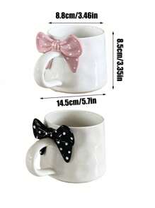 1 件 300ml 手绘 3D 蝴蝶结陶瓷杯，捏纹粉色/黑色蝴蝶结水杯，可爱波尔卡圆点蝴蝶结咖啡杯，适合咖啡拿铁、下午茶、早餐、牛奶、情侣、客厅、卧室、办公室返校 - 彩色 - 查看 5