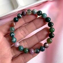 1pc 8mm Handmade Agate Beaded Elastic Bracelet, Natural Stone, Suitable For Daily Wear, Great Gift For Friends - 1Pcs/ Agate - View 2