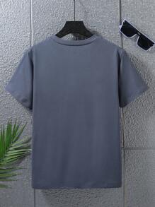 Tween Boy Summer Round Neck Short Sleeved Fashionable Casual T-Shirt, Fun Letter Slogan Printed Pattern Top - Dark Grey - View 3