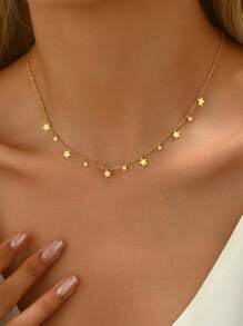 LIEBEIRIS 1 pieza Collar con colgante múltiple de estrella chapado en oro de 18K, acero inoxidable para uso diario y regalo de damas