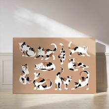 1 Pc Framed Calico Cat Art Print Calico Cats Wall Art Textured Canvas Poster Painting Wall Decor For Bedroom Living Room, Ready To Hang