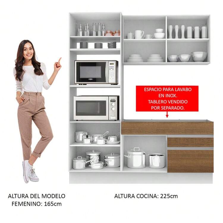 Cocina Integral Completa Modular Madesa Lívia Sin Encimera Color Blanco/marrón - Blanco y Marrón - Añade 6