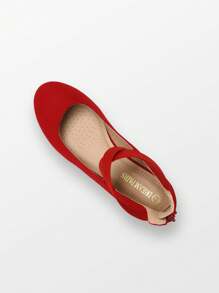 Women's Sole_Stretchy White/PU Elastic Ankle Straps Ballet Flats Shoes - Red - View 10
