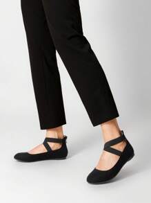 Women's Sole_Stretchy White/PU Elastic Ankle Straps Ballet Flats Shoes - Black - View 4