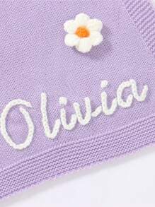 可客製化手工刺繡花卉針織兒童毯，柔軟甜美花卉圖案嬰兒毯，適合四季使用，字母、刻字、裝飾、精緻、時尚、現代、客製、個性化、獨特、客製化，嬰兒禮物，適合給他/她的理想禮物，兒子、女兒，溫柔母性，嬰兒洗禮禮物 - 紫色 - 查看 7