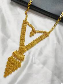 1Set Fashion Women 14K Gold Plated Flower Pendant Necklace, Earrings, Bracelet, Ring Jewelry Set, Suitable For European & American Brides, Wedding, Party, Date, Mother's Day, Valentine's Day, Holiday Gift, Alloy Jewelry