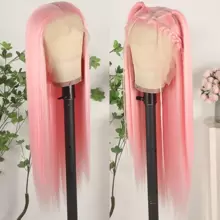 13X6 Platinum White Synthetic Lace Front Wigs 28 Inch Pre Plucked Long Straight Hair Wigs Glueless White Wigs Heat Resistant Fiber Hair Natural Halloween Wigs Platinum Blonde Lace Front Wigs For Women For Daily Christmas Party Cosplay Use - 淺粉色 - 查看 3