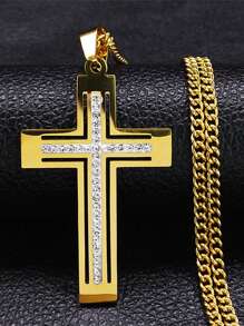 Hip Hop Crystal Cross Pendant Necklace Chain For Men Stainless Steel Rhinestone Necklaces Punk - Necklace - View 12