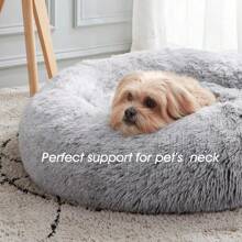 WESTERN HOME  Dog & Bed, Anti-Anxiety Donut Cuddler Warming Cozy Soft Round Bed, Fluffy Faux Fur Plush Cushion Bed Small Medium Dogs And Cats (20/24/27/30) - 淺灰色 - 查看 5