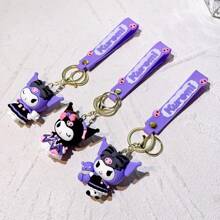 Sanrio 2 piezas Llavero de Kuromi de Sanrio oficial en forma de negro y morado, para decorar el coche, la bolsa, accesorios de anime