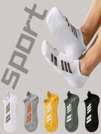 1/3/5/10 Pairs Men's Sports Socks, Striped Teal Design, Ankle Socks For Spring/Summer, Thin Breathable Running Socks, Comfortable For Fitness, Sports, Outdoor Daily Activities