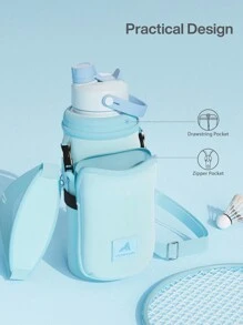 POWCAN Water Bottle Holder with Strap, Fits 32/40 oz Bottle, Adjustable Shoulder Strap with Phone Pocket, Neoprene Sleeve, Water Bottle Carrier Bag for Hiking, Travelling and Camping - 藍色 - 查看 4