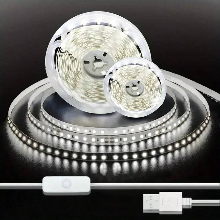 1pc, 1m/2m/3 Meters/5m/10m Portable Touch Control, Button Control, Cool White/Warm White LED Strip Light, USB Powered, LED Light Bar For TV Backlight, Home Room, Living Room Decoration