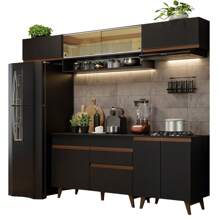 Mueble De Cocina Completo Madesa 260 Cm Negro Reims 11 - Negro - Ver 2
