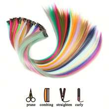 Set de 6 extensiones de cabello sintéticas rectas de colores de 22 pulgadas para resaltar el cabello en fiestas, para mujeres