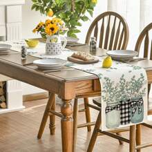 1pc Eucalyptus Leaves And Floral Pattern Table Runner, Decorative Spring Seasonal Kitchen Dining Table Decor For Home Gathering - Green - View 5