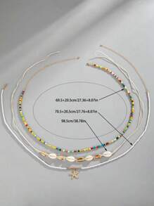 imoli 3pcs Bohemian Style Artificial Resin Handmade Rope Colorful Beaded Starfish Pendant Waist Chain, Women Party Gift (Handmade Chain Cut To Size, Bead Quantity Varies, Random Assorted Bead Colors) - 26744 - View 7