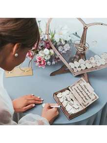 1set Wedding Guestbook Wooden Heart-Shaped Wooden Blessings Decoration Message Board DIY Creative Guest Check-In Book Suitable For Weddings Home Decor Birthdays Bachelor Parties And Graduation Parties