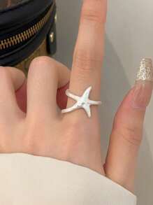 1pc Starfish Open Ring For Women, Exotic Fashion Adjustable Finger Ring, Accessory