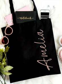 1pc Customized Name Canvas Bag, Personalized Tote Bag, Customizable Name Or Text, Foldable, Large Capacity&Lightweight, Stylish Versatile, For Women, School Bag/College Backpack Ideal Gifts For Her Women For Girlfriend, Family, Friends, For Anniversaries, For Birthdays, For Holiday/ Vacation, For Outdoors/Outings/Travel/Hiking/Stadium/Sports/Climbing, For Business/Commute/Work/Office,School Supplies,Back To School,For Office,For School,For Classroom,For Teacher Gifts,For University,For Colleague,For Dorm Rooms,For Teacher,For Boys And Girls,For Teenagers,Junior High School Students,Middle School Students,High School Senior High School Students,College Students,University Students,Freshman,Sophomore,Underclassmen,Chic Autumn, Urban Chill