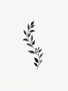 1pc Washable Temporary Vine Leaves Tattoo, Suitable For People, Green Leafy Lively Design,Sketch Style - Black - View 4