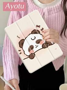 可爱熊猫保护套兼容 iPad 10.2 英寸 2021/2020 iPad 第 9/8 代，兼容三星 Galaxy Tab A8 10.5 英寸 2022，兼容 iPad 第 10 代，带笔架，支持自动睡眠/唤醒盖 - 彩色 - 查看 3