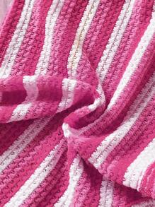 2 件年轻女孩时尚休闲吊带上衣和条纹喇叭裤套装，适合日常穿着，夏季 - 玫紅色 - 查看 6