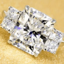 1 szt. Elegancki kwadratowy posrebrzany pierścionek zaręczynowy z trzema kamieniami cyrkonii sześciennej, luksusowe akcesoria ślubne dla panny młodej, cenny prezent jubilerski dla bliskich, prezenty świąteczne