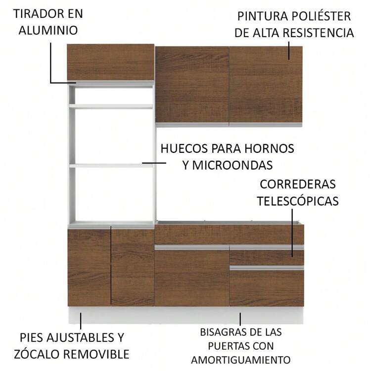 Cocina Integral Completa Modular Madesa Lívia Sin Encimera Color Blanco/marrón - Blanco y Marrón - Añade 4