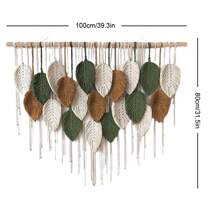 1 Peça Tapeçaria de Parede de Folha de Estilo Boêmio Extra Grande, Haste de Madeira Artesanal com Decoração de Folha e Borla, Decoração de Parede Macramê, Decoração de Cabeceira - Multicolorido - Visão 3