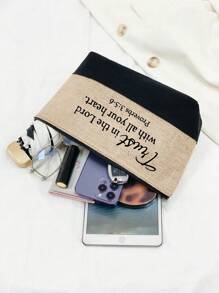 手提袋、化妆包、帆布沙滩包，印有“全心信靠主”字样，容量大，适合婚礼、生日、度假、海滩、节日等场合，也是送给女性和母亲的绝佳礼物。 - 卡其色 - 查看 6