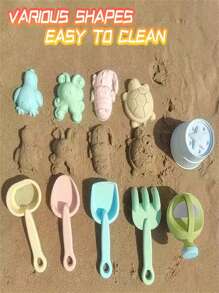 11pcs Children Outdoor Snow Shovel+Beach Toys Water Park Beach Sand Digging & Water Play Tools, Foldable Beach Bucket, Convenient Carry, Parent-Child Interaction Fun Sand & Water Play Set (Style, Accessories & Color Are Random)