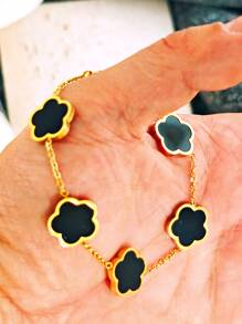 1pc Four-Leaf Clover Bracelet, Stainless Steel Bracelet, Zirconia Bracelet, Nail Bracelet, Titanium Steel Bracelet, Jewelry Gold Jewelry Jewelry Women Bracelets Accessories Women Stainless Steel Jewelry Bracelets For Women Western Jewelry Mirror Polishing