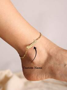 定制名字脚链，定制银色 18K 镀金名字脚链不锈钢首饰，个性化脚链，个性化名字脚链母亲节礼物 - 金色 - 查看 2