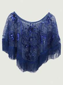 1pc Women's Beaded Sequin Shawl Evening Wrap, Retro Style Lightweight Sparkly Short Bolero - Multicolor - View 14