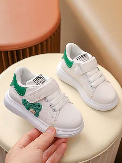 1 Pair Kids' Sports Shoes, Casual Shoes With Cute Bear Pattern, Hook And Loop Design For Easy Wear, Non-Slip Soles