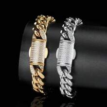 Miami Cuban Link Bracelet 18K  Gold Plated Hypoallergenic Premium Stainless Steel Hip Hop Jewelry For Men Women Father Day Birthday Gift (No Color Fade, Double-Sided Iced Out Clasp) - 白金 - 查看 6