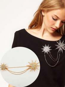 1pc Eight-Pointed Star Shape Diamond-Encrusted Brooch, Creative Tassel Brooch Set For Casual Daily Wear